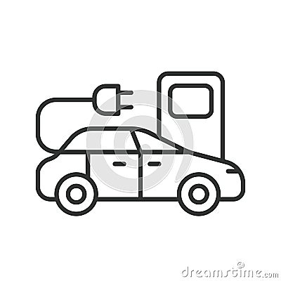 Electric car on EV station line icon. EV charging station. Electric vehicle charging station icon. Editable stroke Vector Illustration