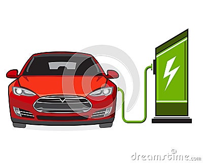 Electric car and filling station Vector Illustration