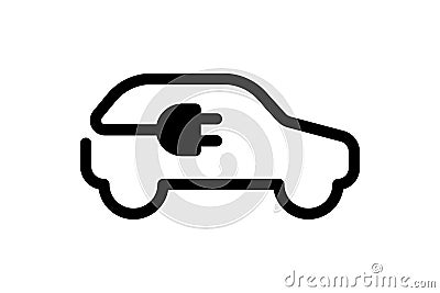 Electric car icon. Electrical automobile cable plug charging black symbol. Eco friendly electro auto vehicle concept Vector Illustration