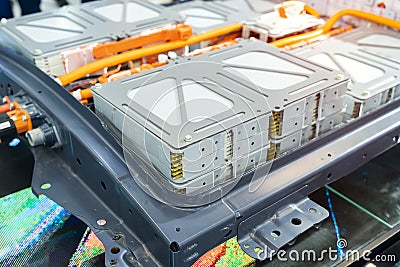 Electric car lithium battery pack and power Stock Photo
