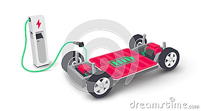 Electric car platform board scheme with charging battery inside underbody chassis module pack Vector Illustration