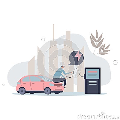 Electric car power station with electricity charging battery .Drive with green energy and use alternative resource for vehicle Stock Photo