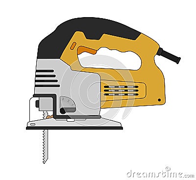 Electric carpentry jig saw tool. Color Vector Illustration