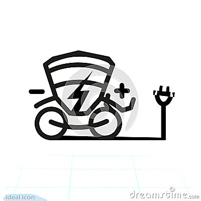Electric Carriage icon. Trekking e-bike line silhouette with electricity flash lighting thunderbolt sign. Carriage car. Des Vector Illustration