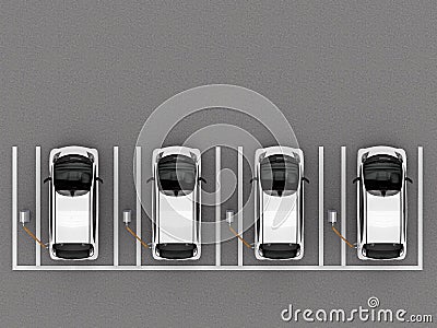 Electric cars on charge. Top view Stock Photo