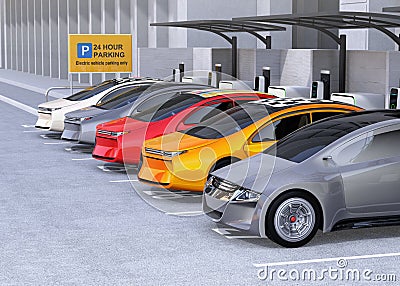 Electric cars charging at EV charging station Stock Photo