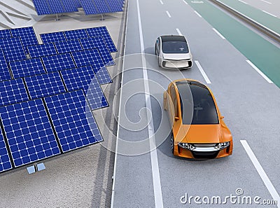 Electric cars driving on the highway Stock Photo