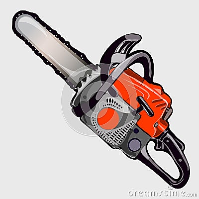 Electric chainsaw with red handle, vector closeup Vector Illustration