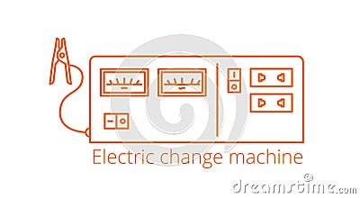 Electric change machine. Power Inverter with Charger. Voltage current converter. Equipment for accumulator. Vector line Vector Illustration