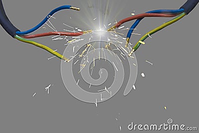 Electric charge - spark between two wires Stock Photo