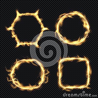 Electric circles. Geometric shapes with glowing light futuristic effect charging thunderbolt shock machines with power Vector Illustration