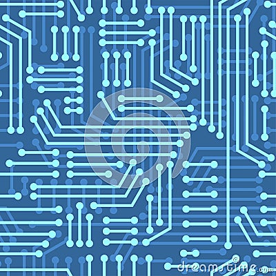 Electric circuitry pattern seamless. Microcircuit background. Circuit board texture Vector Illustration