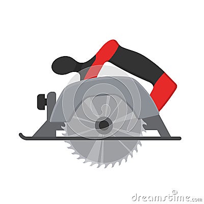 Electric Circular saw wood cutter isolated ot white background. Professional instrument, working tool. Vector Illustration