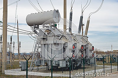 The electric current transformer on the substation Stock Photo