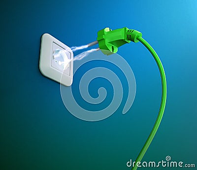 electric discharge between a plug and an outlet Stock Photo