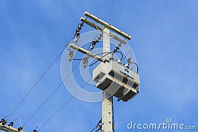 Distribution transformer pole Stock Photo