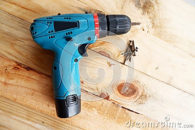 Electric drill with screwdriver and screw bolts Stock Photo