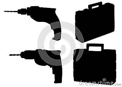 Electric drills with a suitcase included Vector Illustration