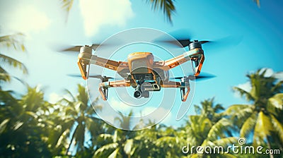 Electric drone flies in the sky Stock Photo