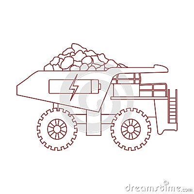 Electric dumper with ore, battery, charge symbol. Vector Illustration