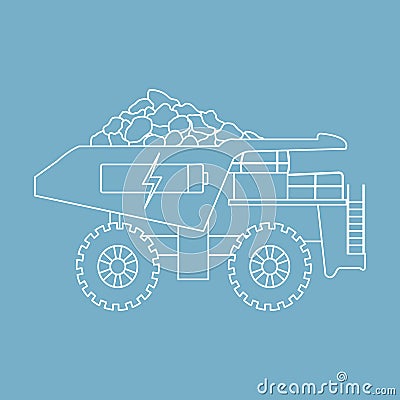 Electric dumper with ore, battery, charge symbol. Vector Illustration