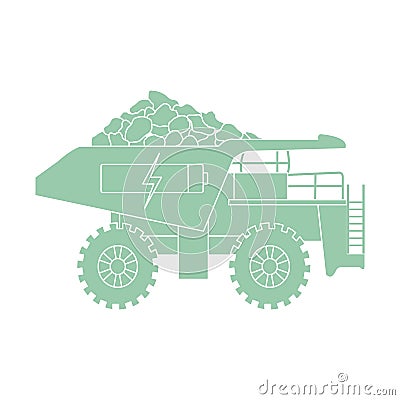 Electric dumper with ore, battery, charge symbol Vector Illustration