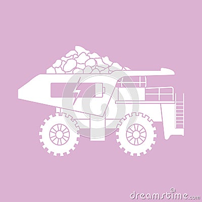 Electric dumper with ore, battery, charge symbol. Vector Illustration