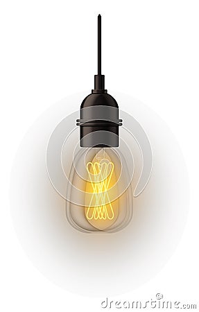 Electric edison lamp. Glowing realistic light bulb Vector Illustration