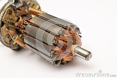 electric engine. copper windings. engine rotor on a white background Stock Photo