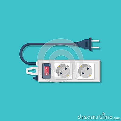 Electric extension cord. Power outlet plug. Vector Illustration