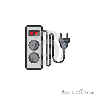 Electric extension cord with two slots filled outline icon Vector Illustration