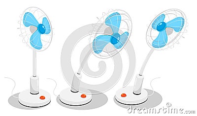 Electric fan on high stand for cooling. Maintaining comfortable temperature in room. Cartoon vector isolated on white background Vector Illustration