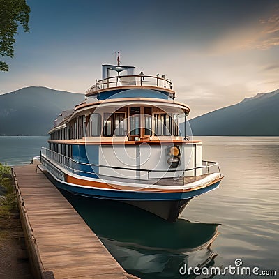 An electric ferry transporting passengers on a pristine lake1 Stock Photo