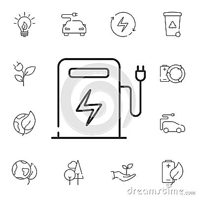 Electric filling station icon. Simple element illustration. Electric filling station symbol design from Ecology collection set. Ca Cartoon Illustration