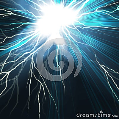 Electric flash of lightning on a dark Stock Photo