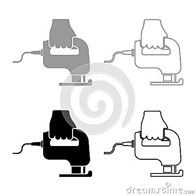 Electric fretsaw Tool Hand jig saw in use Arm set icon grey black color vector illustration flat style image Vector Illustration