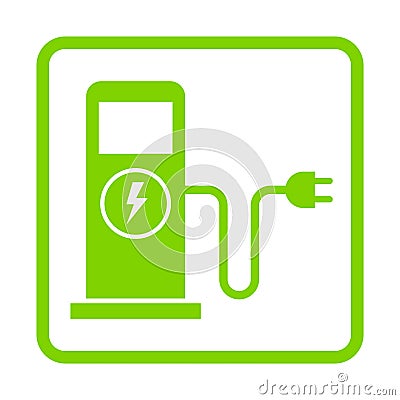 Green eco electric fuel pump icon, Charging point station for hybrid vehicles cars square sign, Vector illustration Vector Illustration