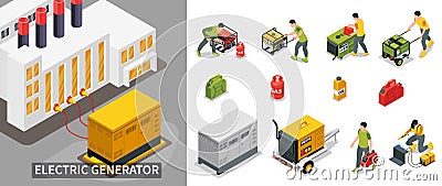 Electric Generator Composition Vector Illustration