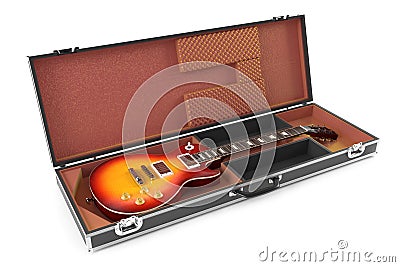 Electric guitar in brown Case isolated Stock Photo