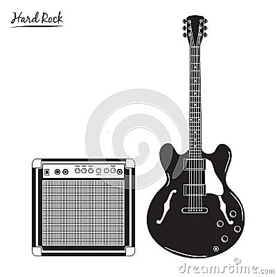 Electric guitar and combo amp, hard rock Vector Illustration