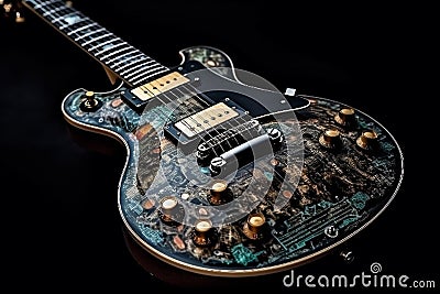 Electric guitar with custom design. Musical instrument background Cartoon Illustration