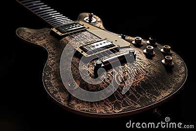 Electric guitar with custom design. Musical instrument background. Cartoon Illustration