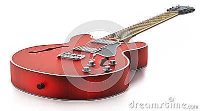 Electric guitar with flaming red wooden finish. 3D illustration Cartoon Illustration