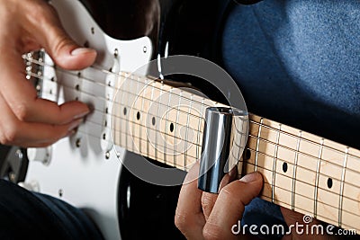 Electric guitar player performing song Stock Photo