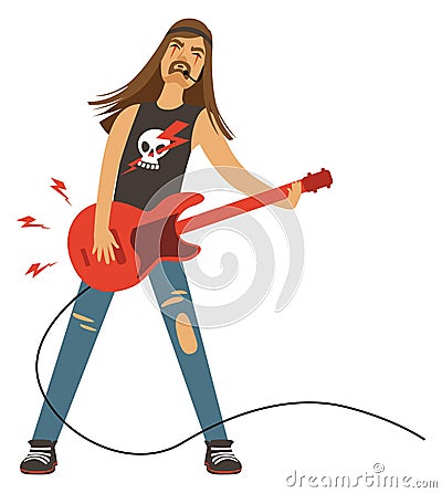 Electric guitar player. Rock star singer character Vector Illustration