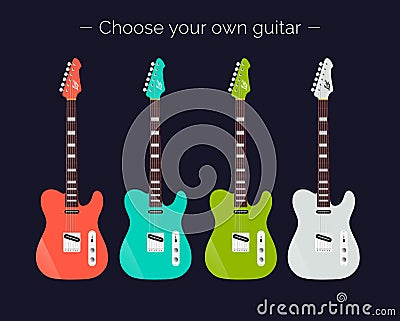 Electric Guitars of different colors set. Vector guitars. Choose your own guitar Vector Illustration