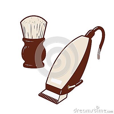 Electric hair clipper & powder brush Vector Illustration