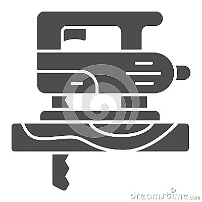 Electric hand jigsaw solid icon, house repair concept, machine saw sign on white background, Electric fretsaw with steel Vector Illustration