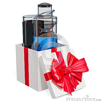 Electric juicer inside gift box. 3D rendering isolated on white background Stock Photo