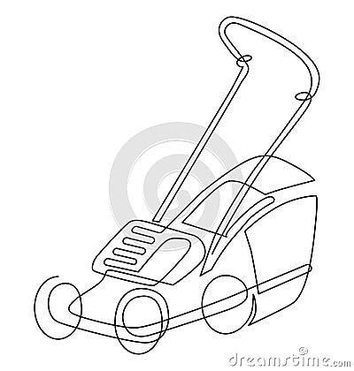 Electric lawnmower. Grass cutting device. Continuous line drawing. Vector illustration Vector Illustration
